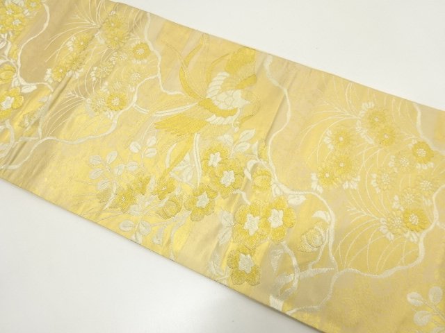 JAPANESE KIMONO / ANTIQUE FUKURO OBI / WOVEN- PHOENIX / CHRYSANTHEMUM 